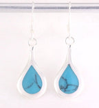 Druppelvormige zilveren oorbellen met blauwe turkoois afbeelding 1