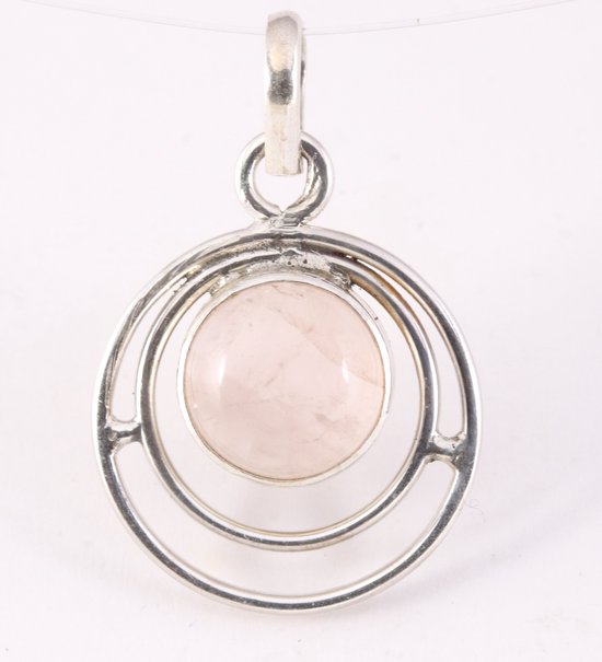 Ronde opengewerkte zilveren hanger met rozenkwarts afbeelding 1
