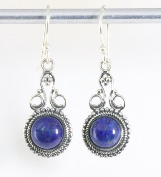 Bewerkte zilveren oorbellen met lapis lazuli afbeelding 1