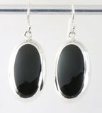 Ovale hoogglans zilveren oorbellen met onyx afbeelding 1