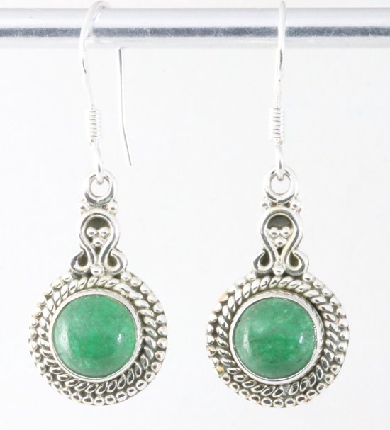 Bewerkte zilveren oorbellen met jade afbeelding 1