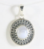 Bewerkte ovale zilveren hanger met blauwe lace agaat afbeelding 1