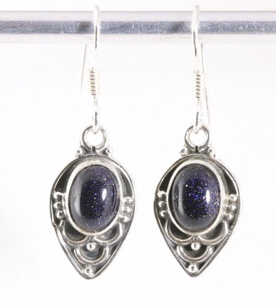 Fijne bewerkte zilveren oorbellen met blauwe zonnesteen afbeelding 1