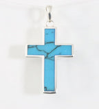 Fijne zilveren kruishanger met blauwe turkoois afbeelding 1