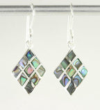 Ruitvormige zilveren oorbellen met abalone schelp afbeelding 1