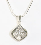 Fijne zilveren hanger met parel en marcasiet aan ketting afbeelding 1