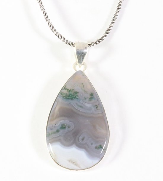 Zilveren hanger met mosagaat aan ketting afbeelding 1