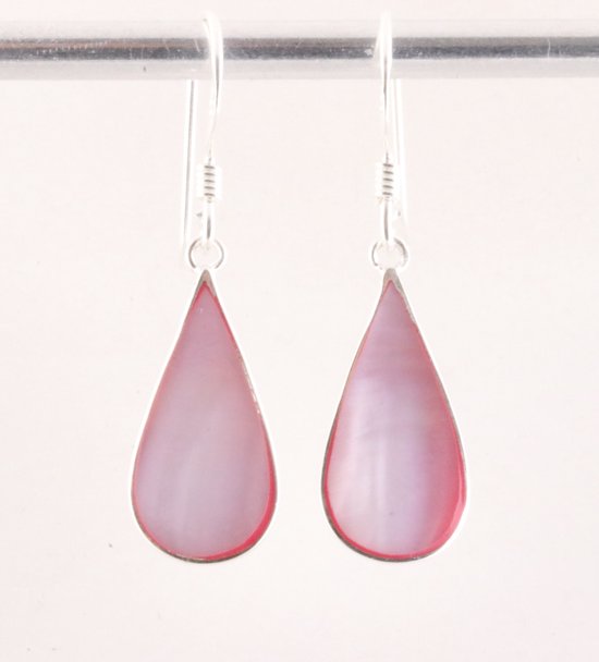 Druppelvormige zilveren oorbellen met roze parelmoer afbeelding 1