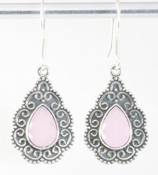 Bewerkte zilveren oorbellen met rozenkwarts afbeelding 1