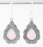 Bewerkte zilveren oorbellen met rozenkwarts afbeelding 1