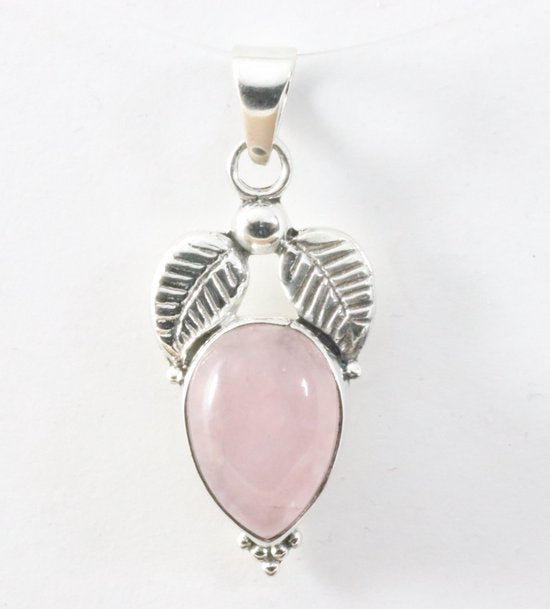 Bewerkte zilveren hanger met rozenkwarts afbeelding 1