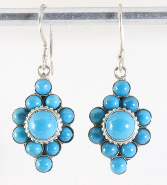 Traditionele bewerkte zilveren oorbellen met blauwe turkoois afbeelding 1