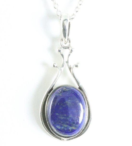 Zilveren hanger met lapis lazuli aan ketting afbeelding 1