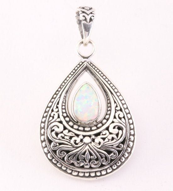 Bewerkte druppelvormige zilveren hanger met welo opaal afbeelding 5