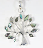 Grote zilveren levensboom hanger met abalone schelp afbeelding 1