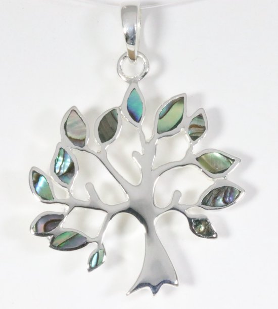 Grote zilveren levensboom hanger met abalone schelp afbeelding 1