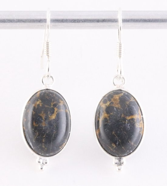 Zilveren oorbellen met zwarte koperturkoois afbeelding 1