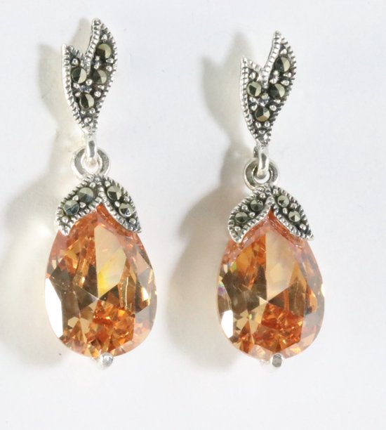 Zilveren oorstekers met citrien en marcasiet afbeelding 1