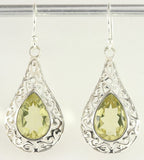Opengewerkte zilveren oorbellen met lemonkwarts afbeelding 1