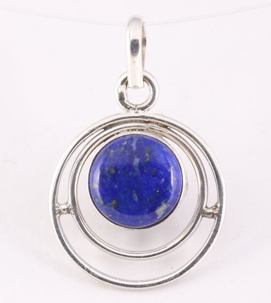 Ronde opengewerkte zilveren hanger met lapis lazuli afbeelding 1