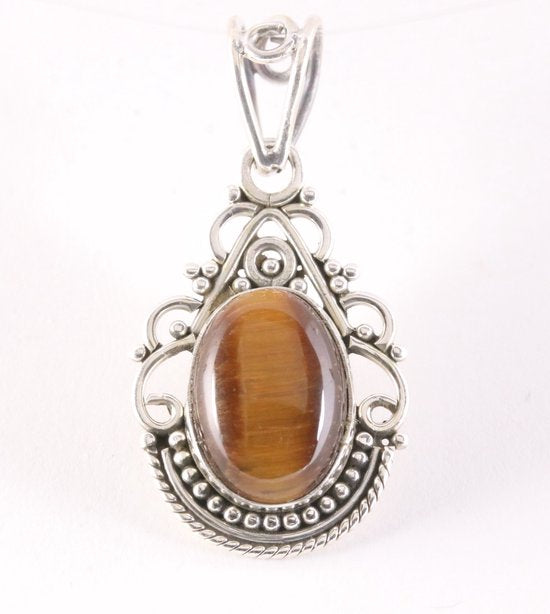 Opengewerkte zilveren hanger met tijgeroog afbeelding 1