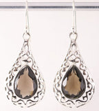 Opengewerkte zilveren oorbellen met rookkwarts afbeelding 1