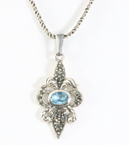 Zilveren hanger met amethist en marcasiet aan ketting afbeelding 1
