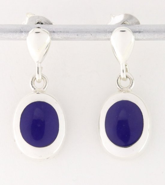 Hoogglans zilveren oorstekers met lapis lazuli afbeelding 1