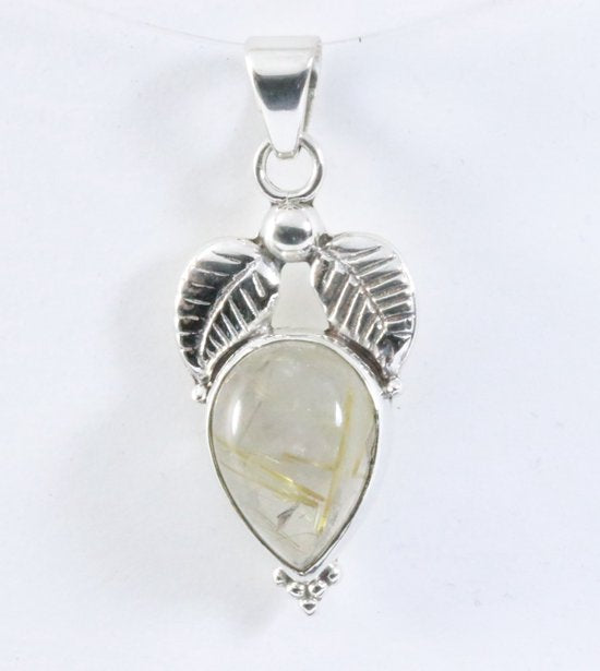 Bewerkte zilveren hanger met gouden rutielkwarts afbeelding 1
