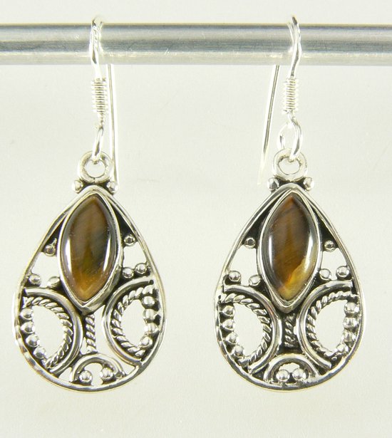 Opengewerkte zilveren oorbellen met tijgeroog afbeelding 4