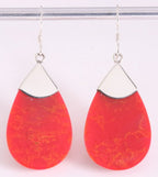 Grote druppelvormige zilveren oorbellen met rode koraal steen afbeelding 1