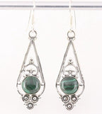 Lange opengewerkte zilveren oorbellen met malachiet afbeelding 1