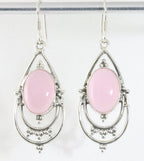 Lange opengewerkte zilveren oorbellen met rozenkwarts afbeelding 1