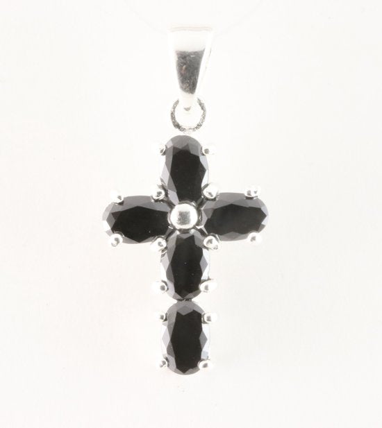 Fijne zilveren kruishanger met onyx afbeelding 5
