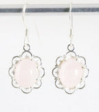 Fijne opengewerkte zilveren oorbellen met rozenkwarts afbeelding 1
