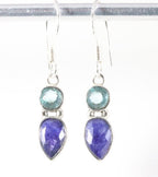 Fijne zilveren oorbellen met blauwe saffier en topaas afbeelding 1