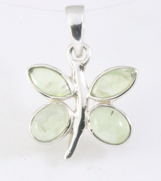 Zilveren vlinder hanger met prehniet afbeelding 1