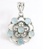 Opengewerkte zilveren hanger met blauwe chalcedoon afbeelding 5
