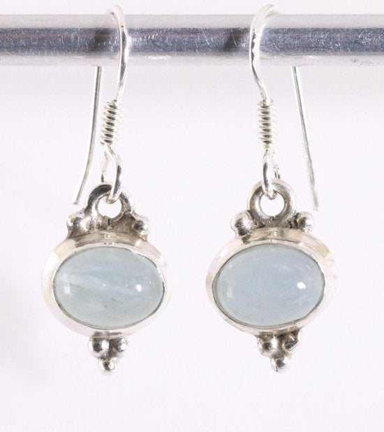 Fijne bewerkte zilveren oorbellen met aquamarijn afbeelding 1