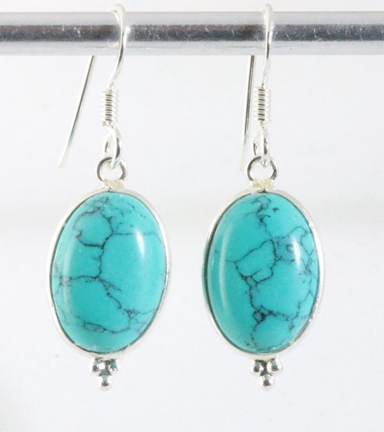 Fijne zilveren oorbellen met turkoois afbeelding 1