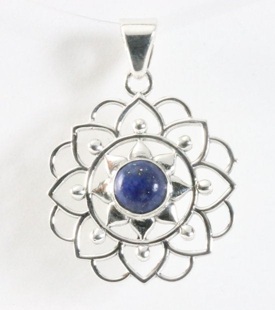Opengewerkte zilveren hanger met lapis lazuli afbeelding 1