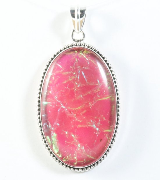 Grote ovale zilveren hanger met rode vuuropaal afbeelding 1