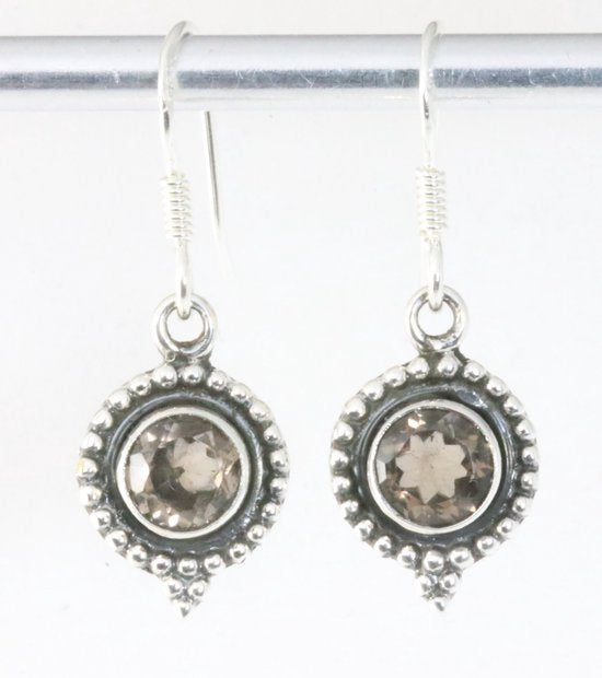 Fijne bewerkte ronde zilveren oorbellen met rookkwarts afbeelding 1