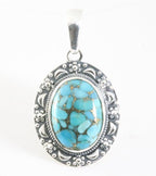Bewerkte zilveren hanger met blauwe koperturkoois afbeelding 1