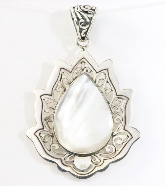 Grote zilveren lotus bloem hanger met parelmoer afbeelding 1