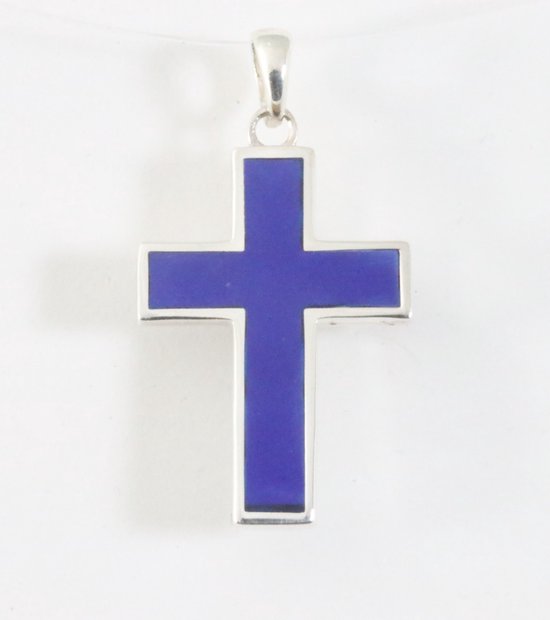 Fijne zilveren kruishanger met lapis lazuli afbeelding 1