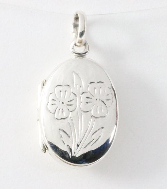 Fijn ovaal zilveren medaillon met bloemen gravering afbeelding 1