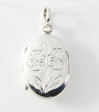 Fijn ovaal zilveren medaillon met bloemen gravering afbeelding 1