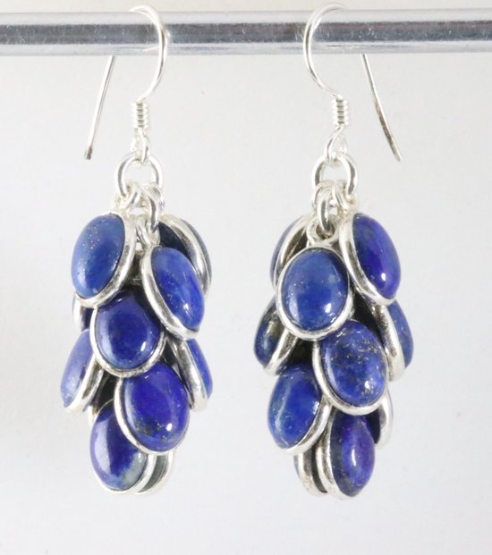 Trosvormige zilveren oorbellen met lapis lazuli afbeelding 1