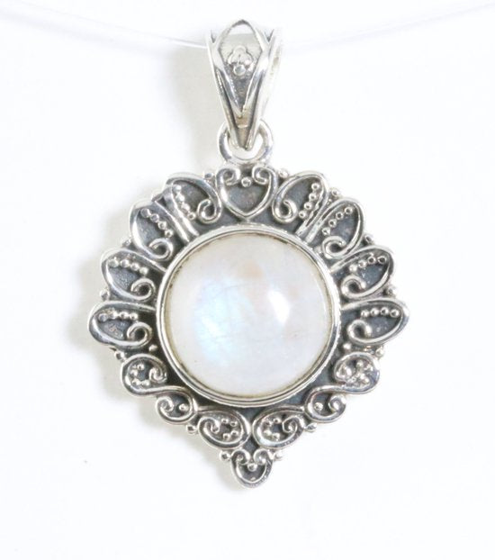 Bewerkte zilveren hanger met regenboog maansteen afbeelding 1